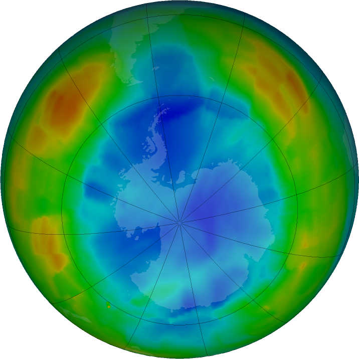 Antarctic ozone map for 09 August 2011